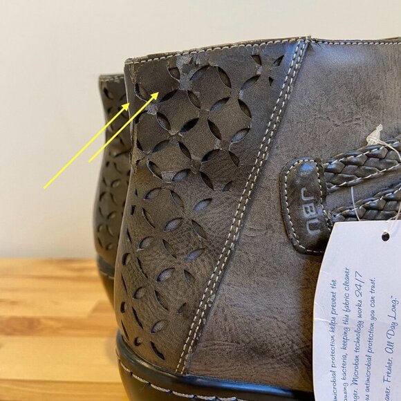 Ankle Boots In Gray With Braided Detail 7.5 Vegan leather wedges heeled Microban - Picture 5 of 16